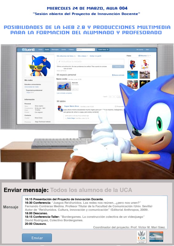 Cartel de la sesión abierta del 24 de marzo sobre web 2.0 y producciones multimedia en la UCA