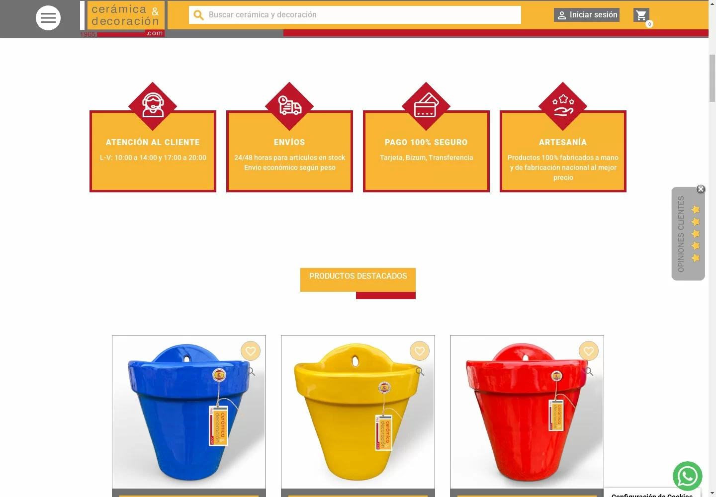 Vista de productos y categorías de Cerámica y Decoración