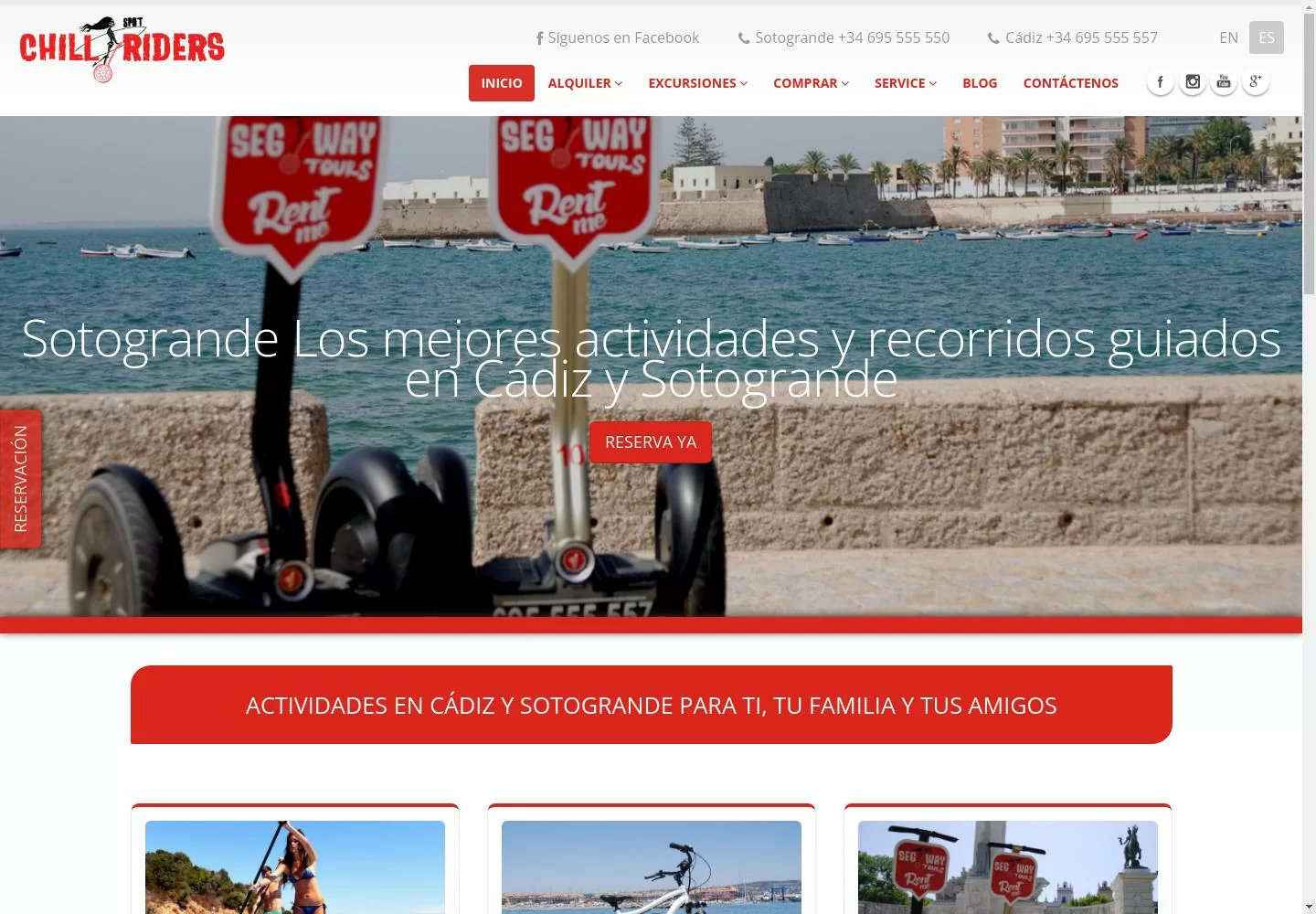 Web de Chillriders para experiencias en Cádiz