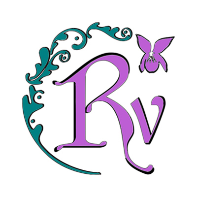 Logotipo de Fairies Rovioletta, con iniciales violetas y motivos de fantasía