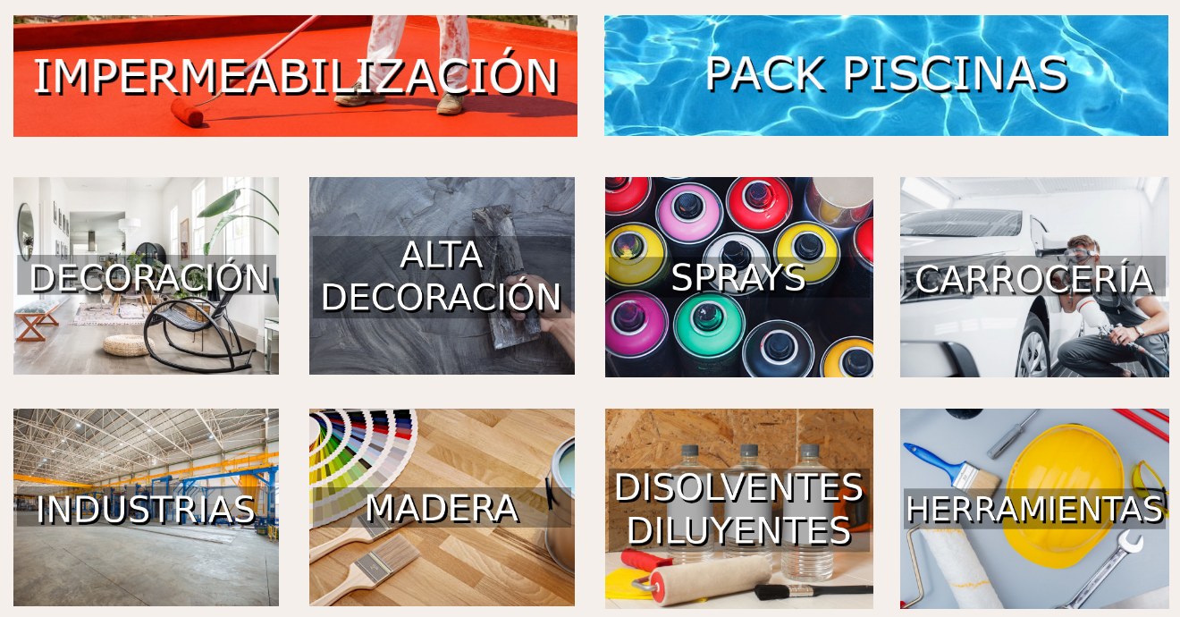 Categorías de Pinturas El Cerro: decoración, carrocería, sprays, madera, industria y herramientas